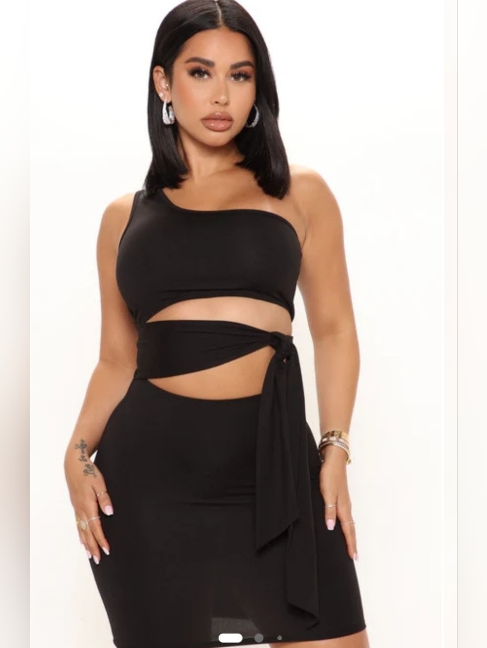 Fashion Nova One-Shoulder Black Cutout Side Tie Dress S